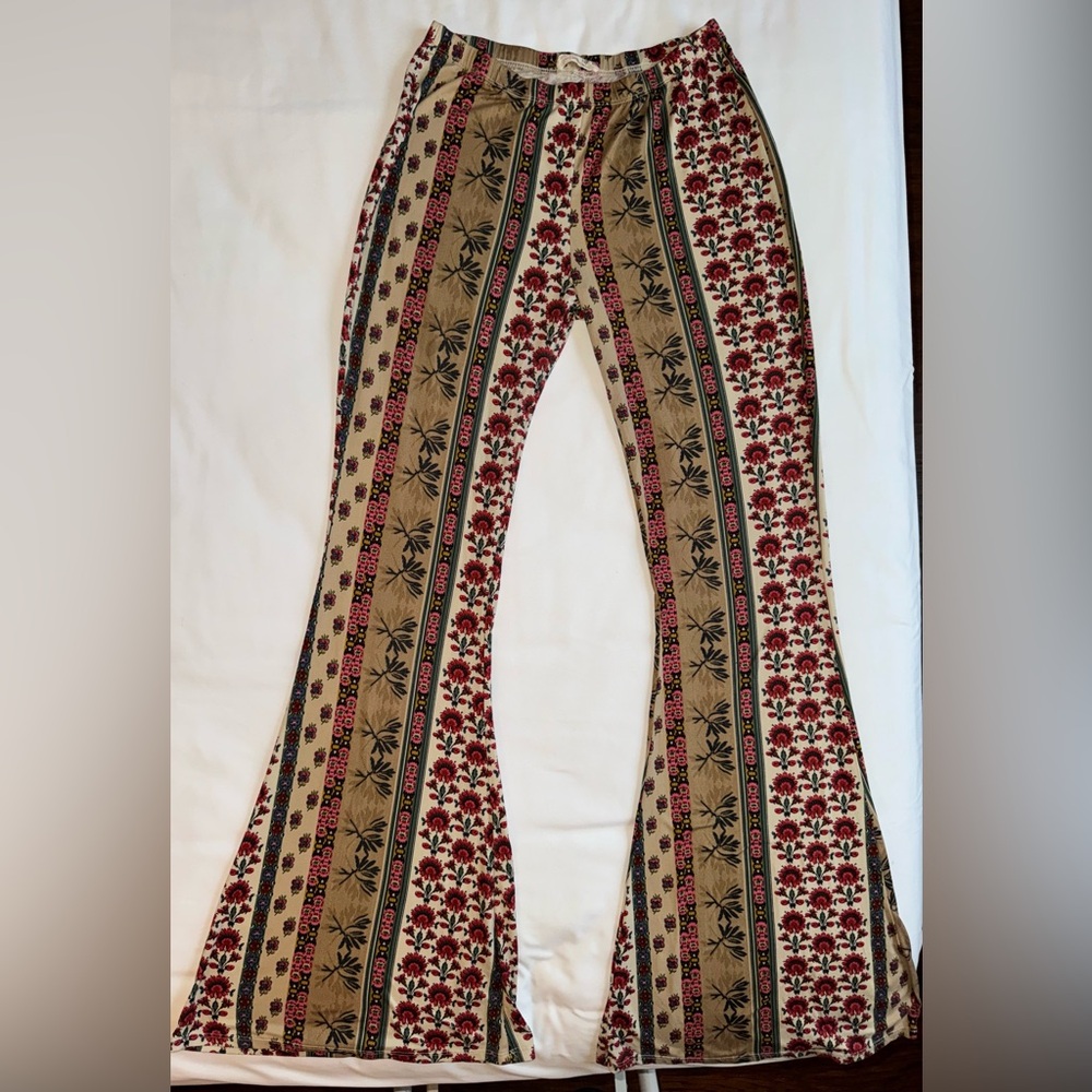 Bear Dance Multicolor Patterned Flare Pants Rare … - image 1